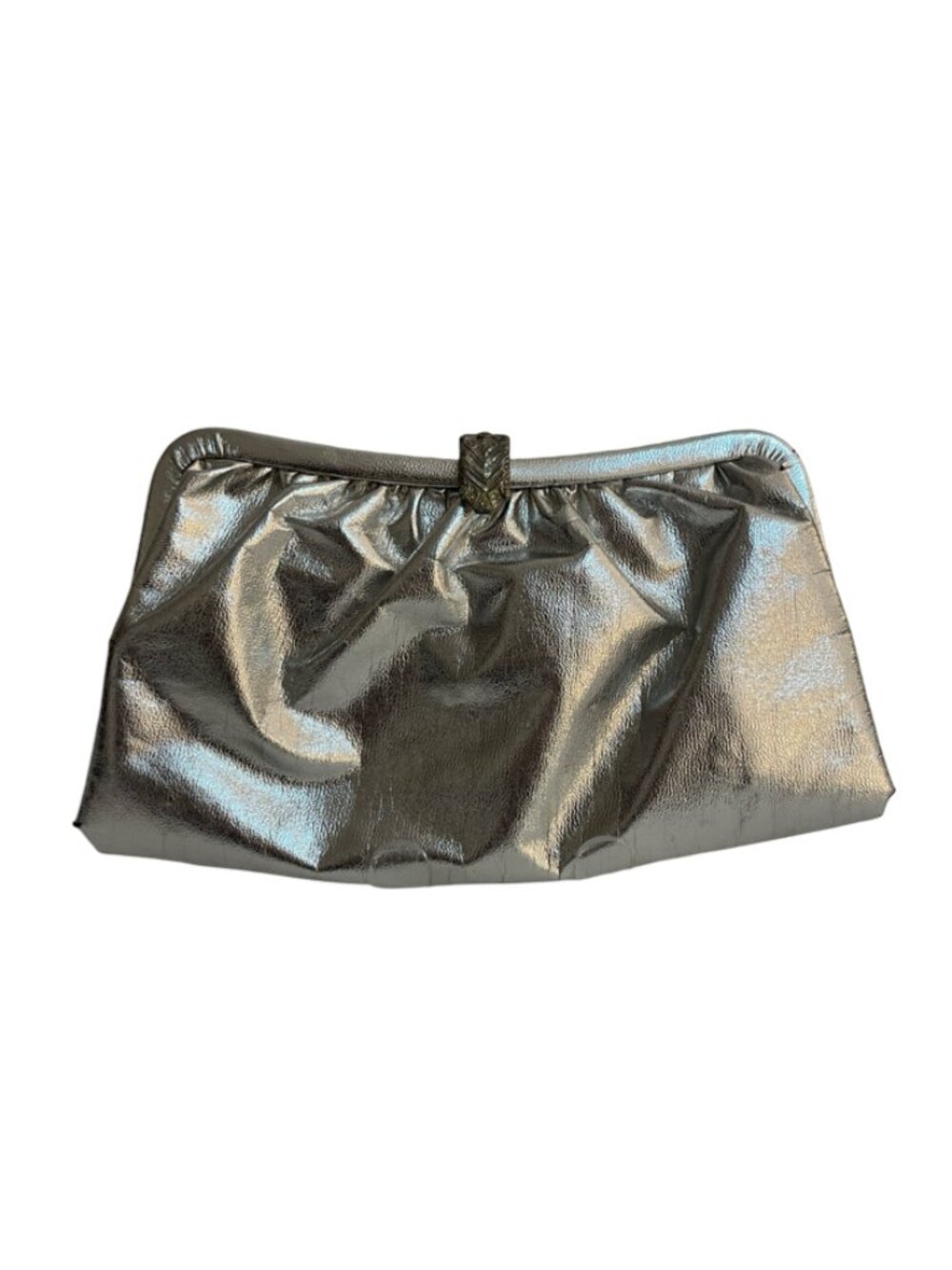 Vintage Silver Metallic Evening Clutch Purse USA Chain Strap Art Deco Clasp